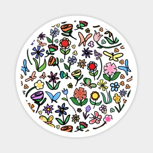 Cute Cartoon Flowers and Butterflies Magnet